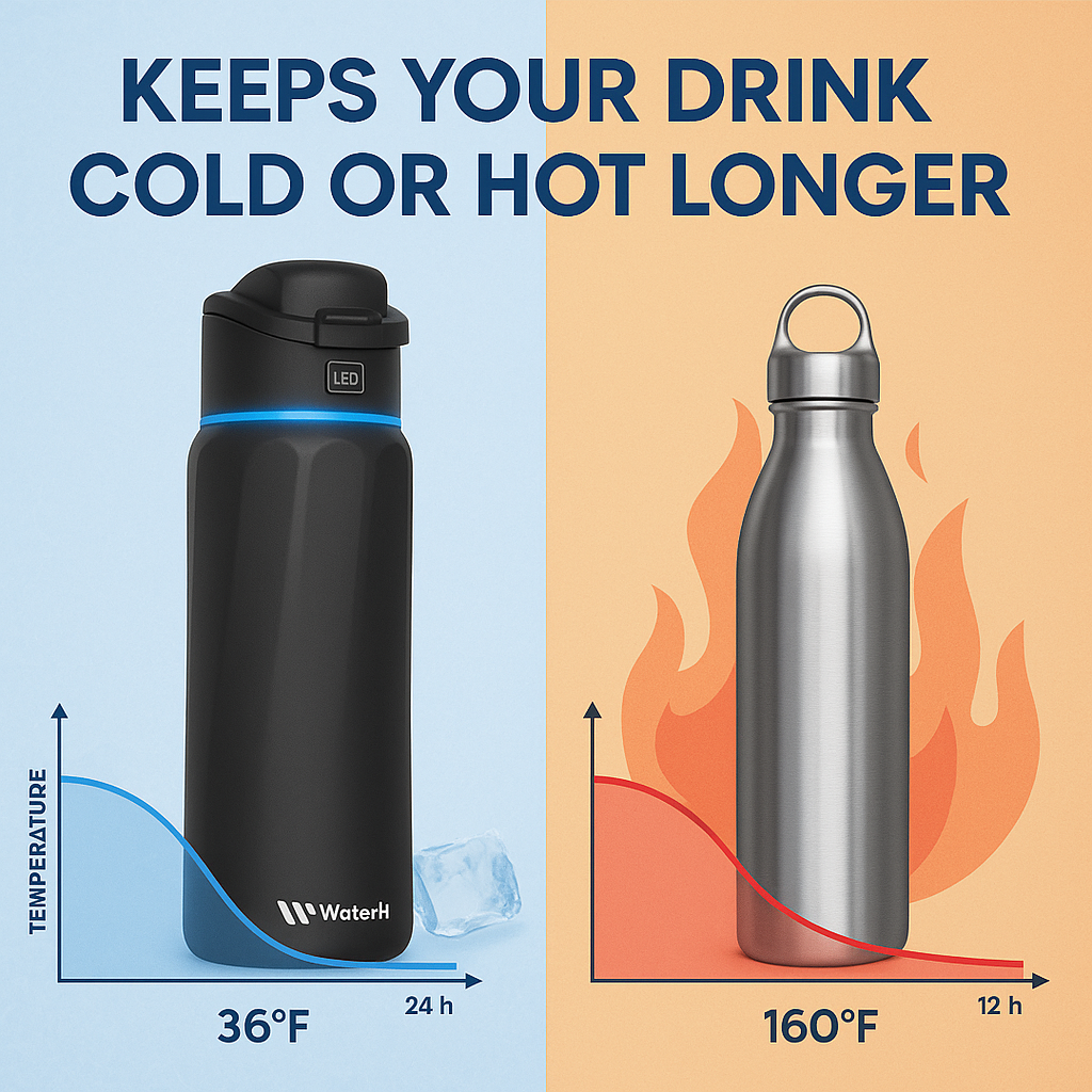 Smart Hydration Bottle 32oz – Track Your Water Intake with App & LED Reminder